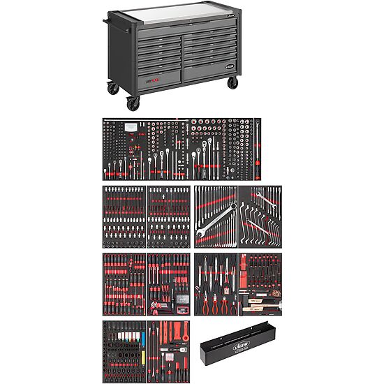 Werkstattwagen Series XXL ∙ Edelstahl-Arbeitsplatte ∙ mit Sortiment