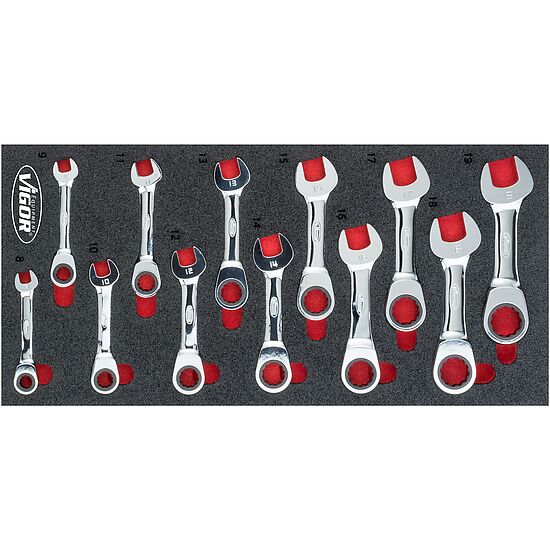 Ratcheting combination wrench set ∙ short