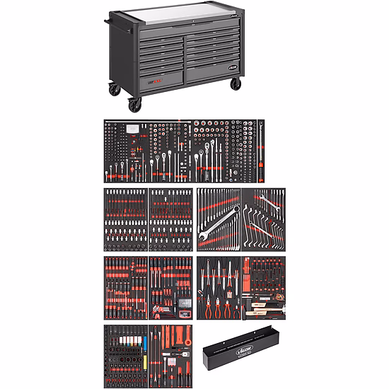 Werkstattwagen Series XXL ∙ Edelstahl-Arbeitsplatte ∙ mit Sortiment