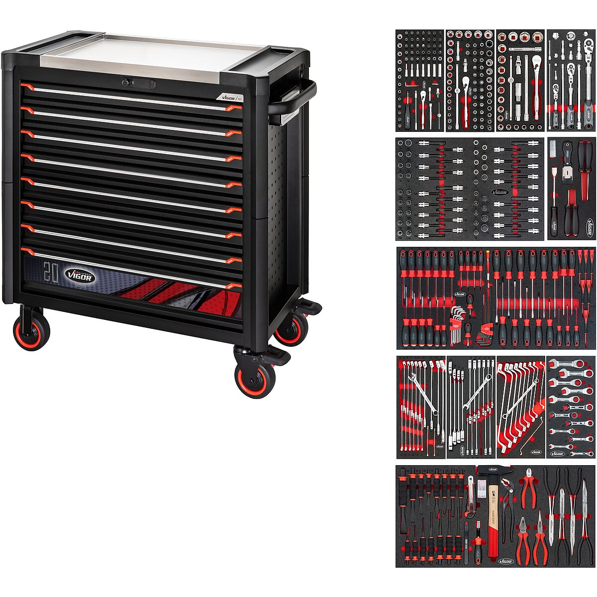 Limitovaný dielenský vozík VIGOR V4481-X-20/410 so 410 dielmi