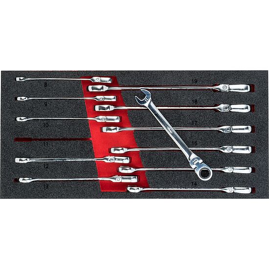 Ratcheting combination wrench set with hinge