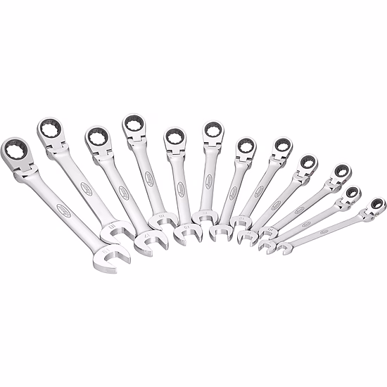 Ratcheting combination wrench set with hinge