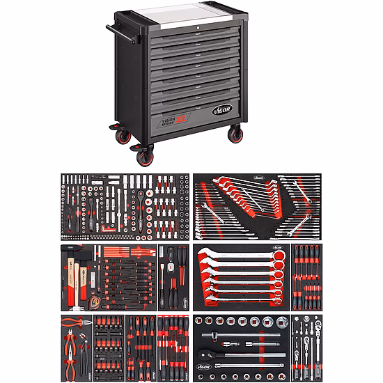 Tool trolley Series XL ∙ stainless steel worktop ∙ with assortment