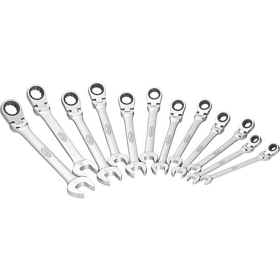 Ratcheting combination wrench set with hinge
