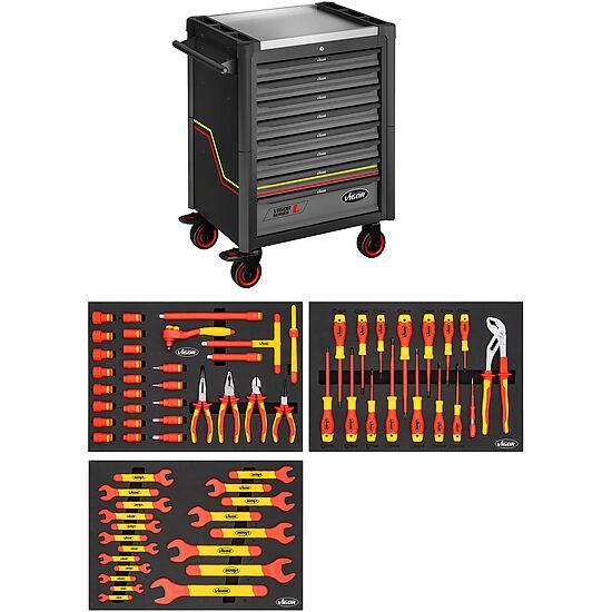 Servante d'atelier séries L ∙ avec assortiment d'outils isolés