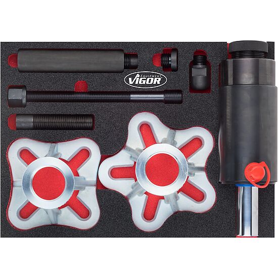 Antriebswellen-Auspressvorrichtung Satz mit 22 Tonnen Druck- und Zug-Hydraulikzylinder in Weichschaumeinlage