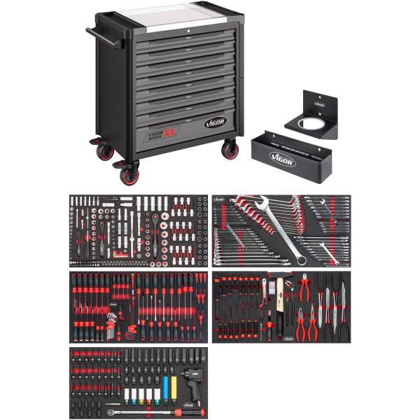 Tool trolley Series XL ∙ stainless steel worktop ∙ with assortment