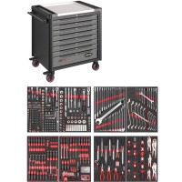 Tool trolley Series XD ∙ extra deep ∙ stainless steel worktop ∙ with assortment